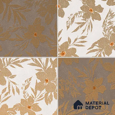 Floral Wall Tile TL 07250 Plana 8008 GLM (Gold) 1 ft x 1 ft Ceramic Matte Finish - 9 mm  | 2 mm Spacer is Mandatory | Please Expect a Slight Variation of Pattern